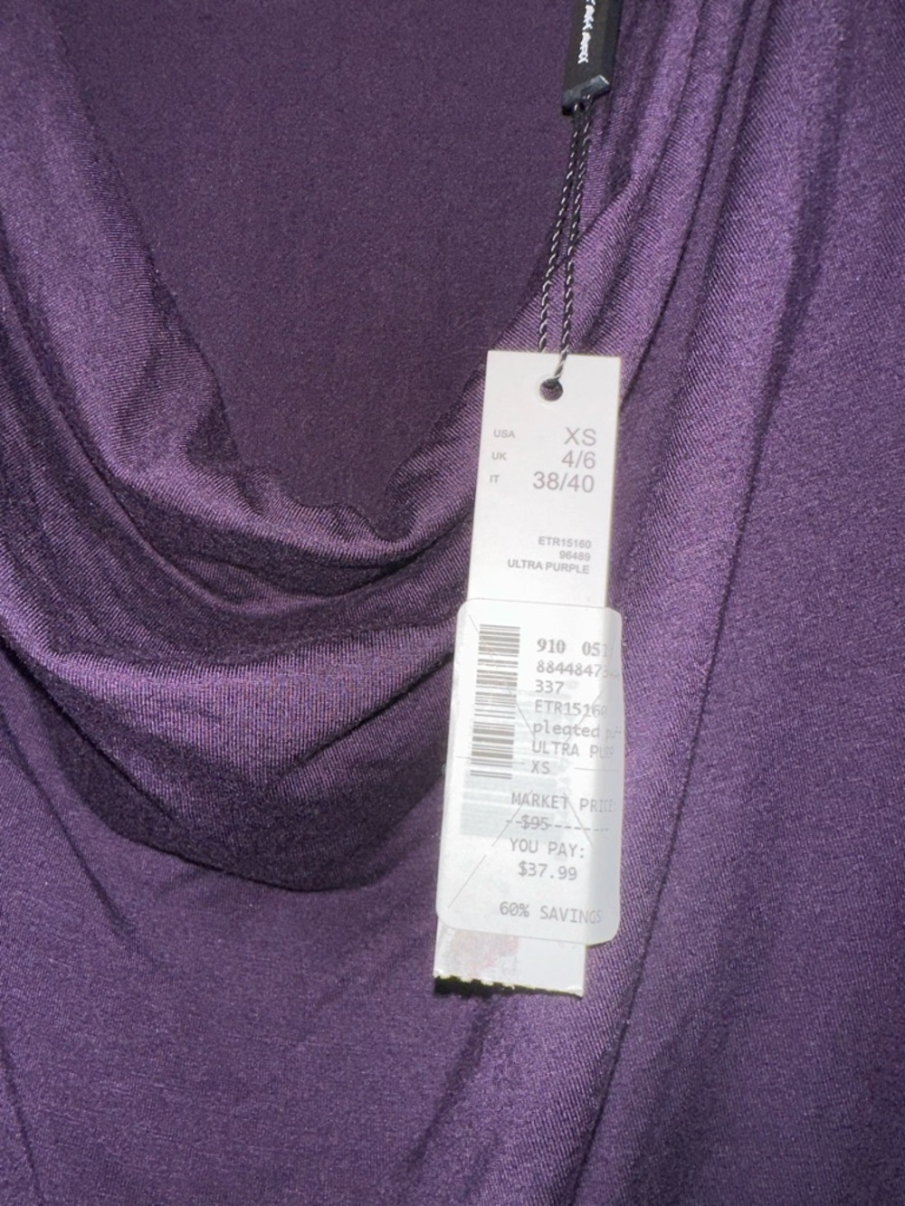 Elie TAHARI Ultra Purple Cowl Neck Long Sleeve Top size extra small - Picture 3 of 6